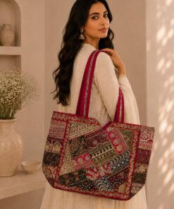 Alternative view of Handcrafted Sherwani Work Embroidered Tote Bag | Raw Silk
