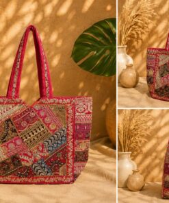 Handcrafted Sherwani Work Embroidered Tote Bag | Raw Silk