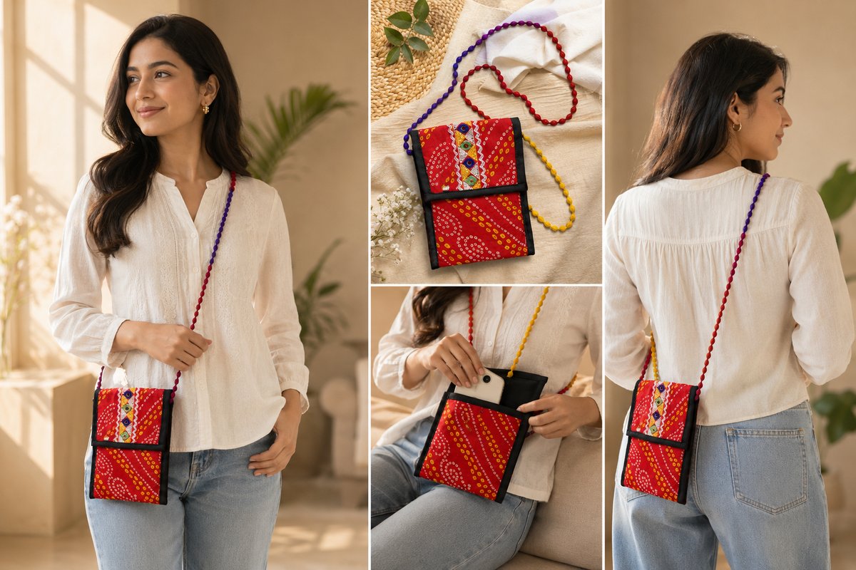 Handcrafted Mobile Sling Bag | Ethnic Fabric Crossbody - Image 4