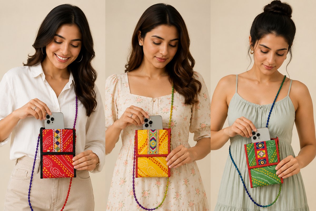 Handcrafted Mobile Sling Bag | Ethnic Fabric Crossbody - Image 3