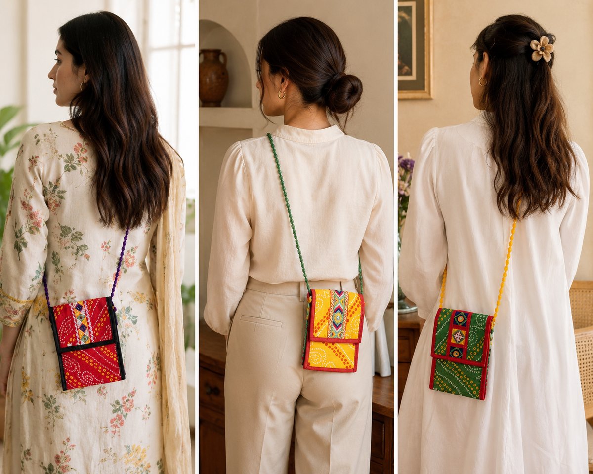 Handcrafted Mobile Sling Bag | Ethnic Fabric Crossbody - Image 2