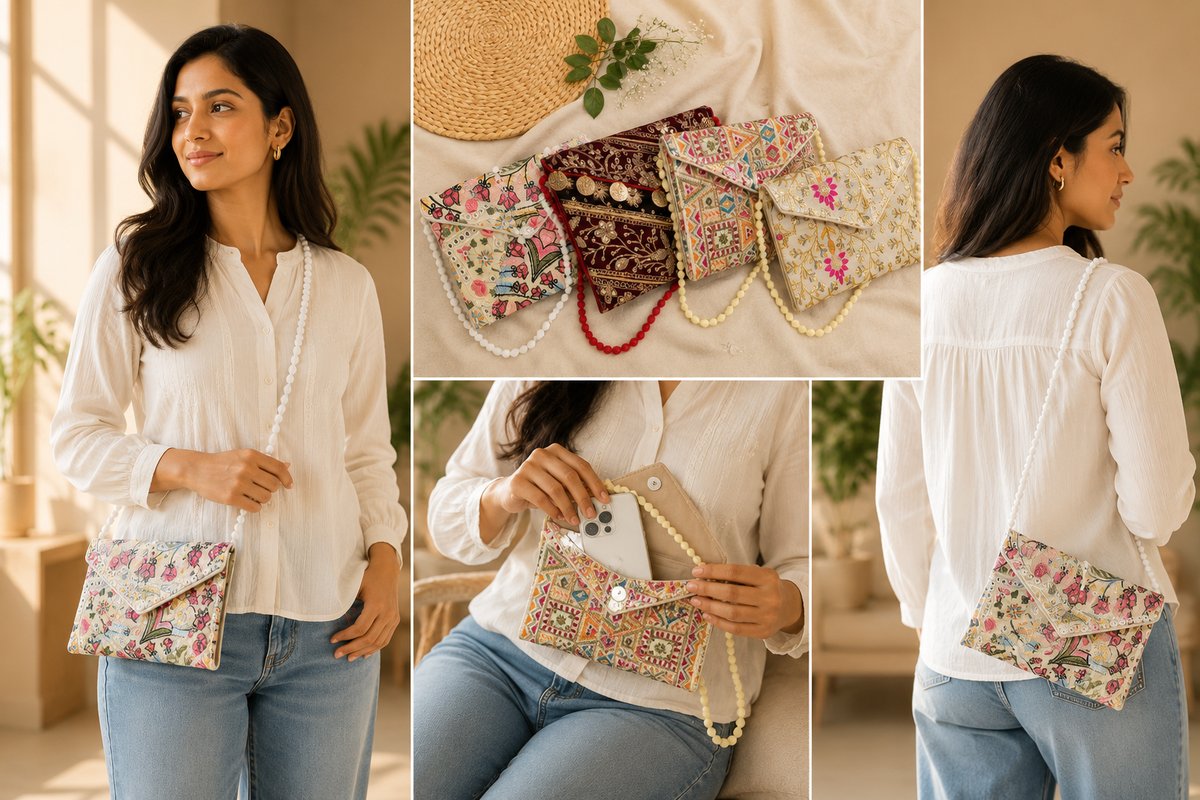 Handcrafted Ethnic Silk Clutch | Printed Fabric