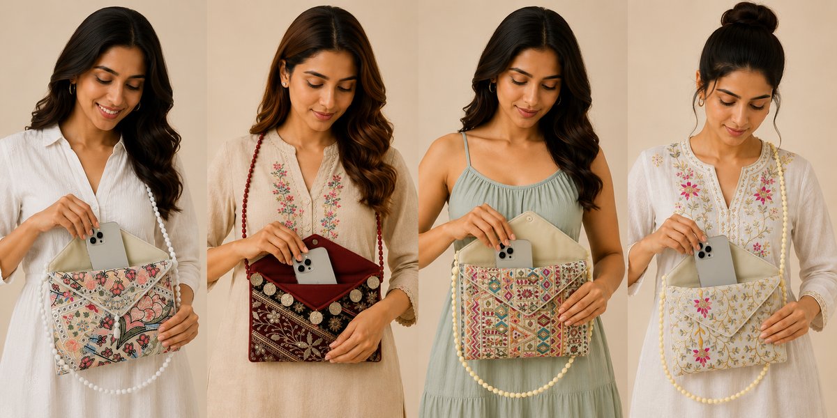 Handcrafted Ethnic Silk Clutch | Printed Fabric - Image 2