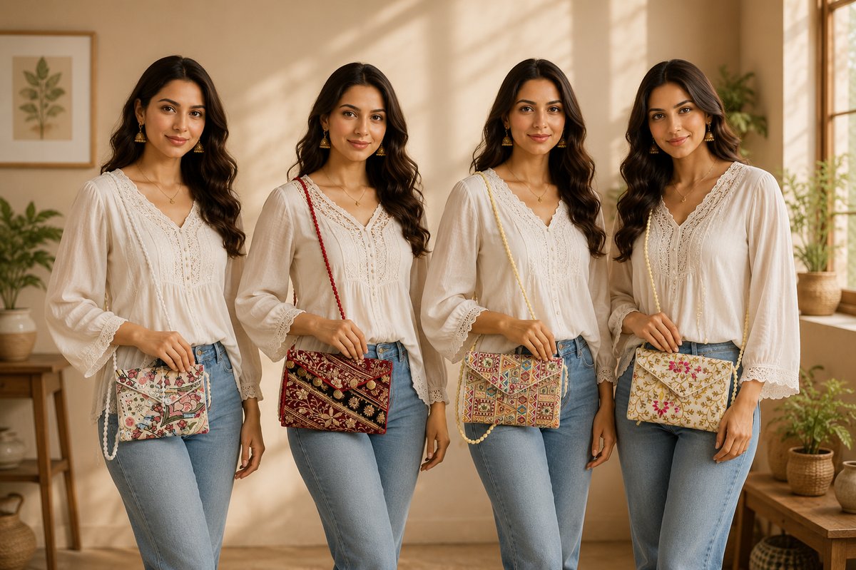 Handcrafted Ethnic Silk Clutch | Printed Fabric - Image 3